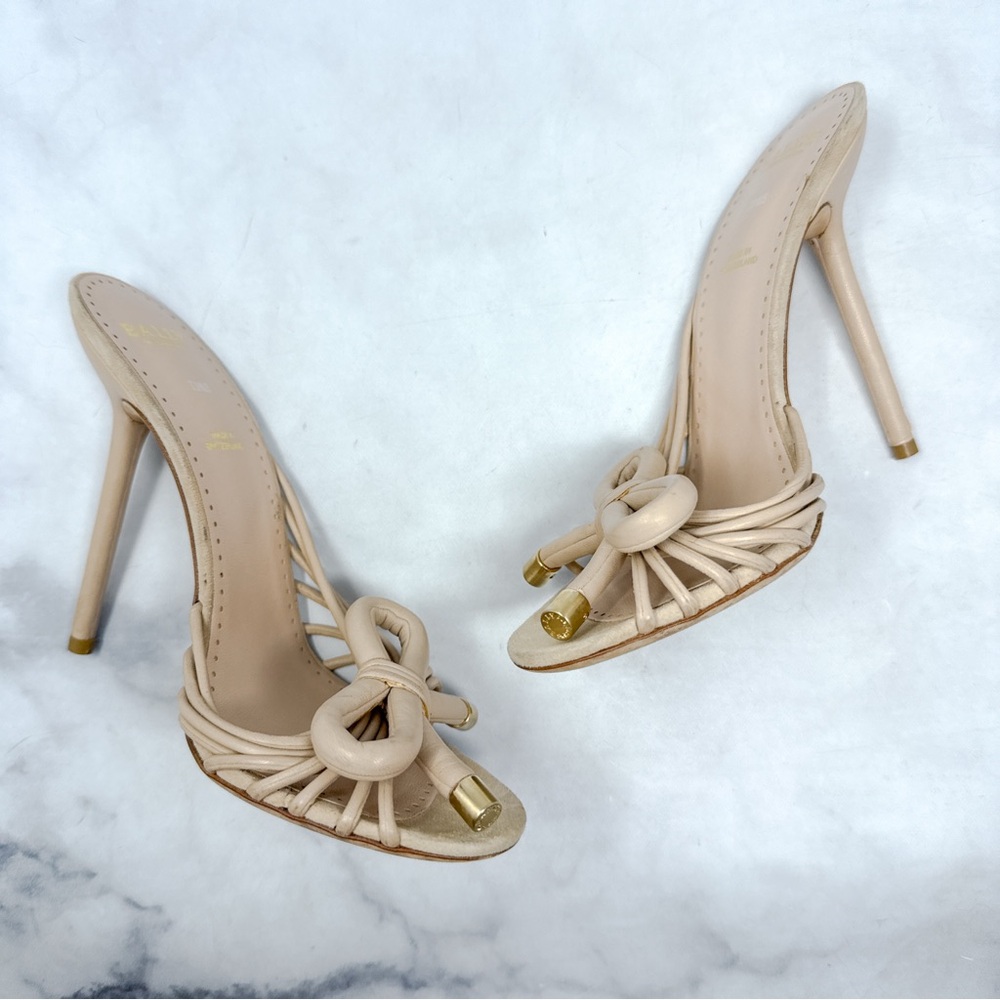 BALLY Switzerland Vintage Y2K Strappy Bow Leather Stiletto Heel Mule Sandal Nude - Picture 10 of 16